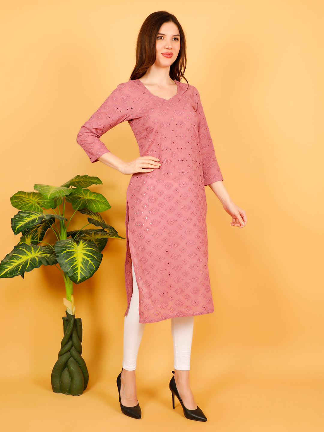 Styleboat Peach Chikankari Cotton Kurti for Women – Elegant Everyday Ethnic Wear