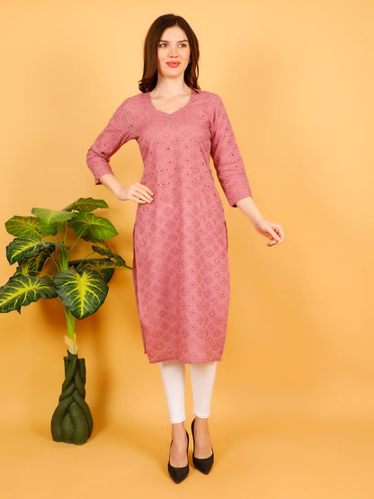 Styleboat Peach Chikankari Cotton Kurti for Women – Elegant Everyday Ethnic Wear