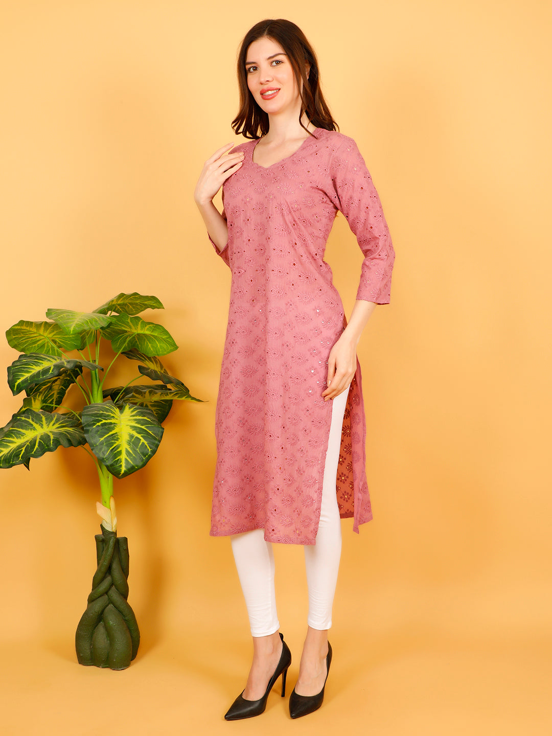 Styleboat Peach Chikankari Cotton Kurti for Women – Elegant Everyday Ethnic Wear