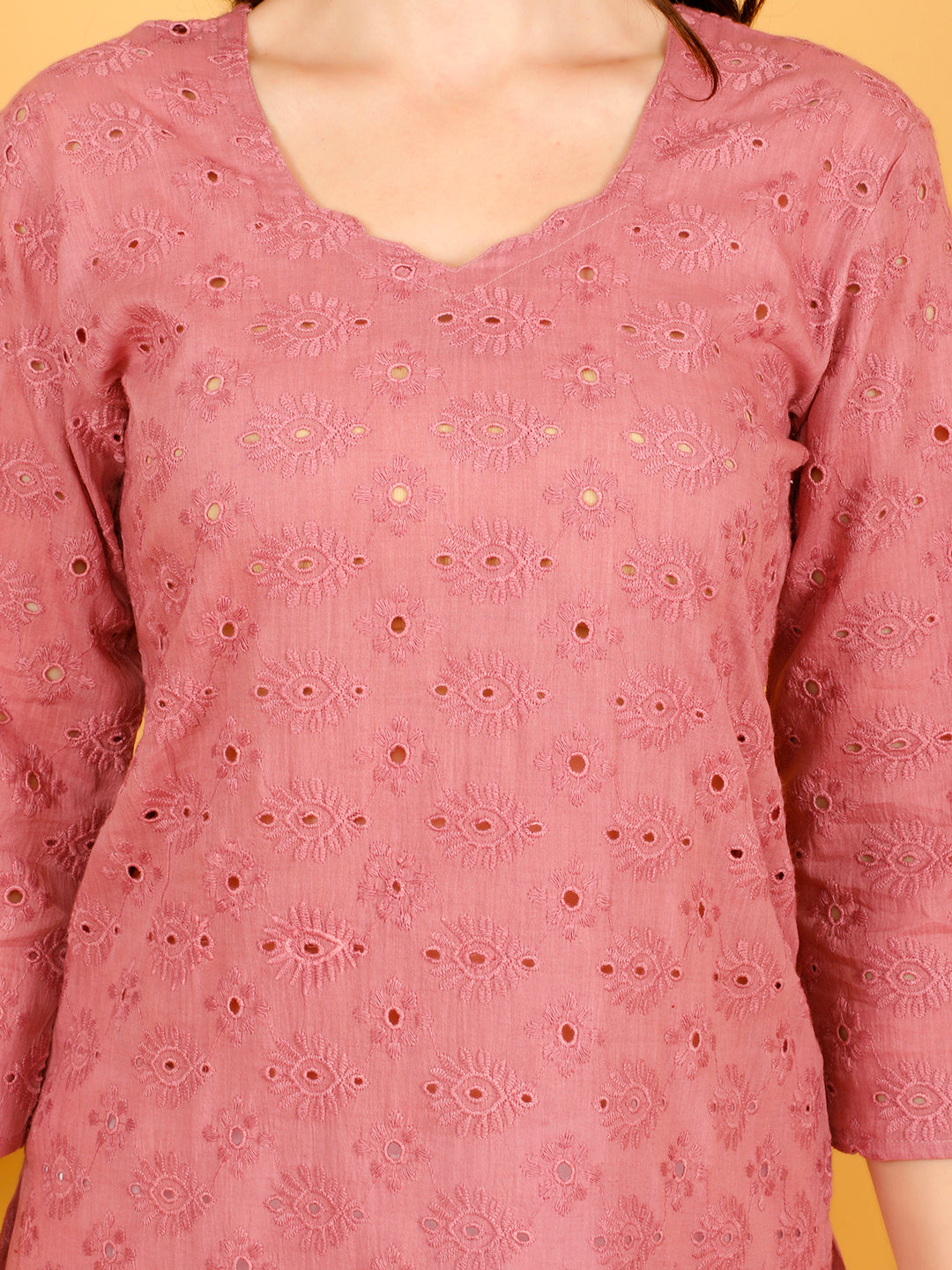 Styleboat Peach Chikankari Cotton Kurti for Women – Elegant Everyday Ethnic Wear