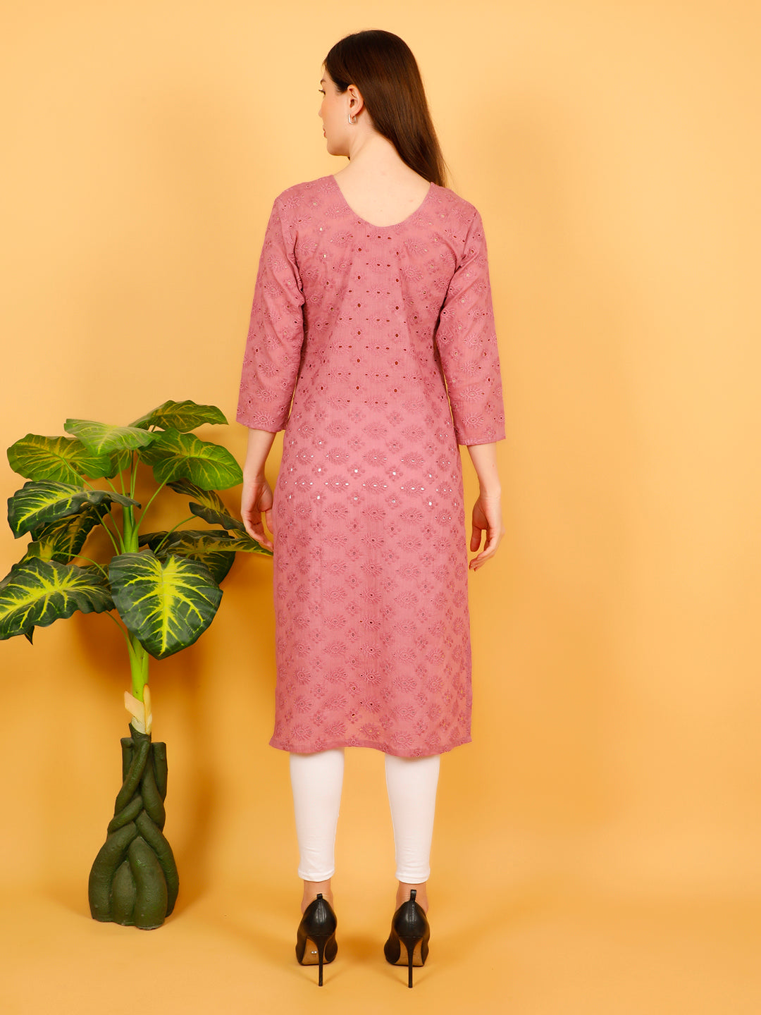 Styleboat Peach Chikankari Cotton Kurti for Women – Elegant Everyday Ethnic Wear