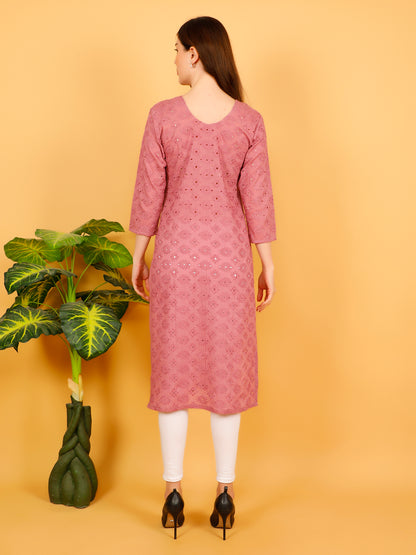 Styleboat Peach Chikankari Cotton Kurti for Women – Elegant Everyday Ethnic Wear